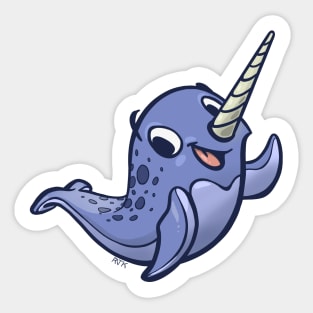 Happy Little Narwhal Waves Hi! (Slate with Shading) Sticker